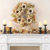 Glitzhome 72"L Fall Neutral Sunflower, Pumpkin And Leaf Garland Thanksgiving Tabletop Decor
