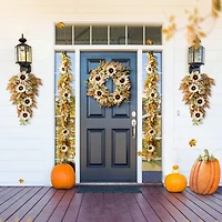 Glitzhome 72"L Fall Neutral Sunflower, Pumpkin And Leaf Garland Thanksgiving Tabletop Decor
