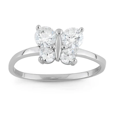 Girls Cubic Zirconia Sterling Silver Butterfly Delicate Cocktail Ring