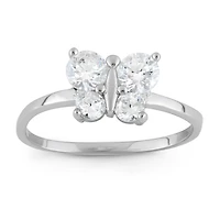 Girls Cubic Zirconia Sterling Silver Butterfly Delicate Cocktail Ring