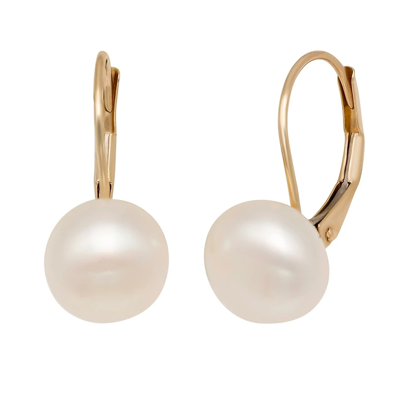 Womens White Cultured Freshwater Pearl 14K Gold Drop Earrings