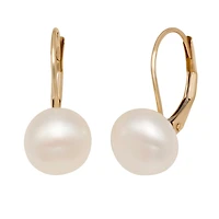 Womens White Cultured Freshwater Pearl 14K Gold Drop Earrings