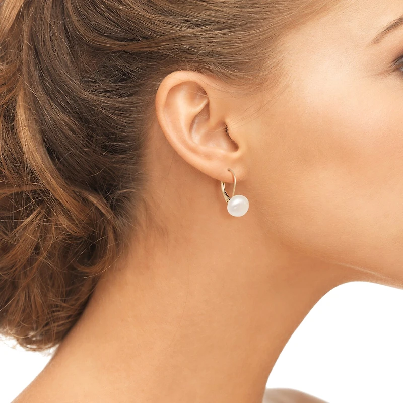 Womens White Cultured Freshwater Pearl 14K Gold Drop Earrings