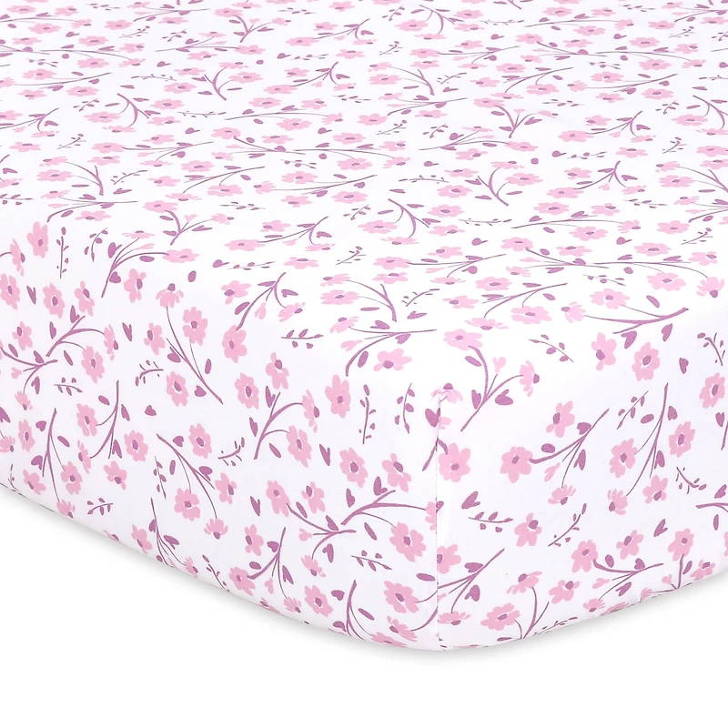 The Peanutshell Purple Floral 4-pc. Crib Sheet