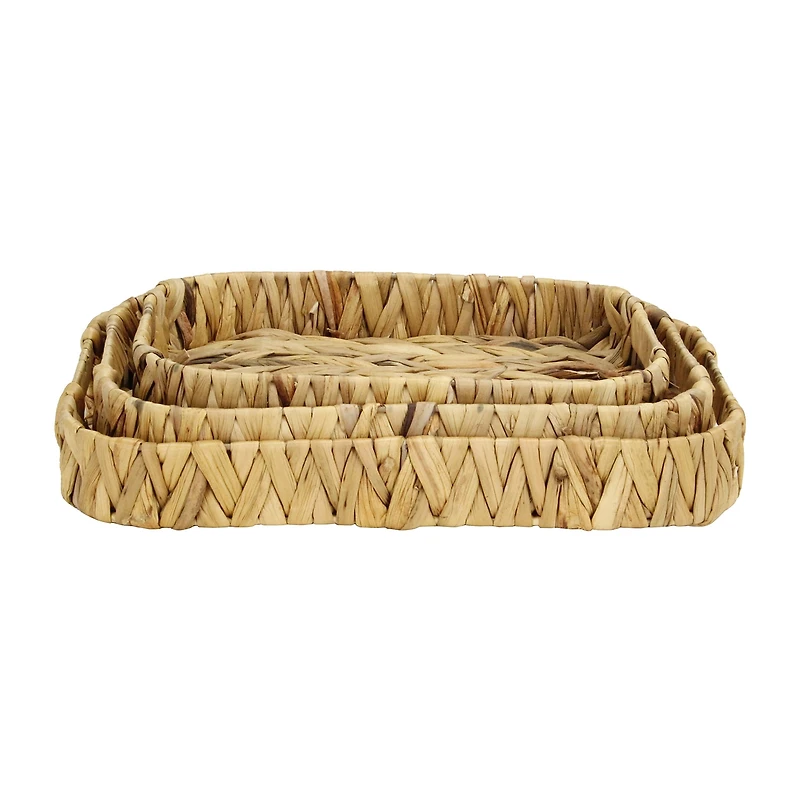 Water Hyacinth Woven Curved Basket Trays - Set of 3