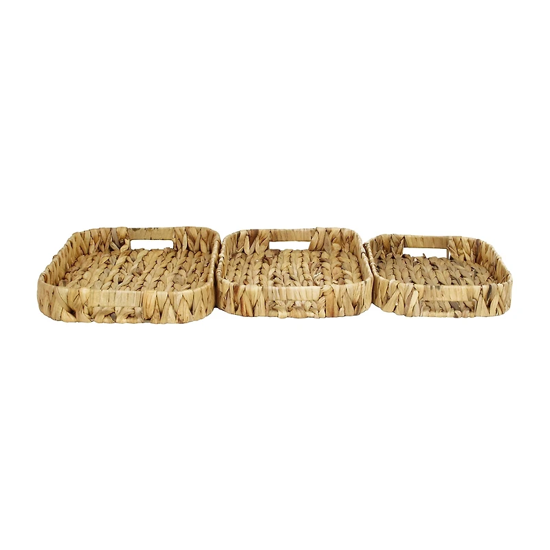 Water Hyacinth Woven Curved Basket Trays - Set of 3
