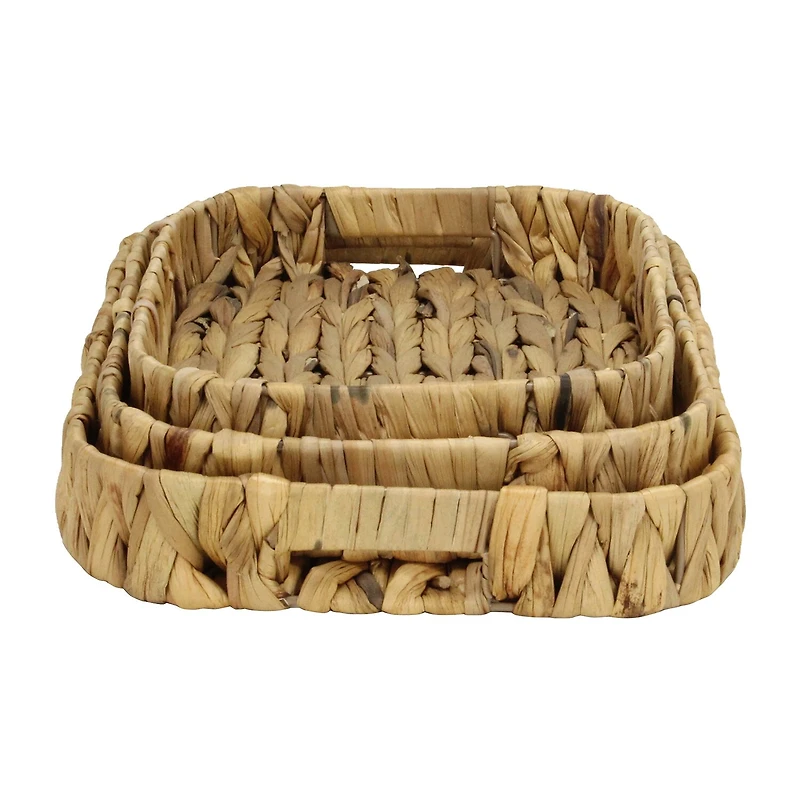 Water Hyacinth Woven Curved Basket Trays - Set of 3