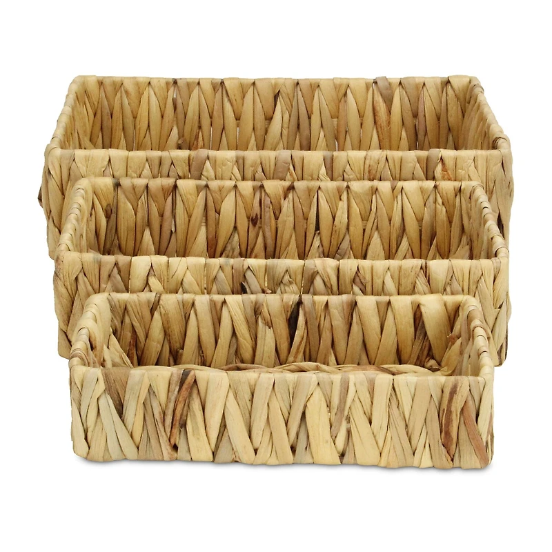Water Hyacinth Woven Rectangular Baskets - Set of 3