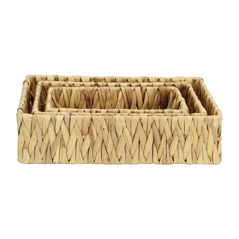 Water Hyacinth Woven Rectangular Baskets - Set of 3