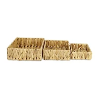 Water Hyacinth Woven Rectangular Baskets - Set of 3