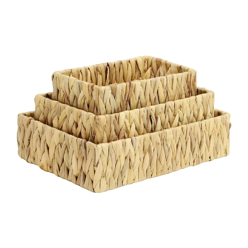Water Hyacinth Woven Rectangular Baskets - Set of 3