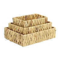 Water Hyacinth Woven Rectangular Baskets - Set of 3