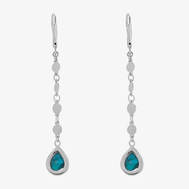 Womens Enhanced Blue Turquoise Sterling Silver Drop Earrings