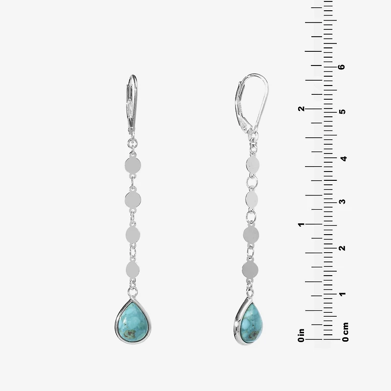 Womens Enhanced Blue Turquoise Sterling Silver Drop Earrings