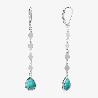 Womens Enhanced Blue Turquoise Sterling Silver Drop Earrings