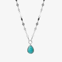 Womens Enhanced Blue Turquoise Sterling Silver Inch Pendant Necklace