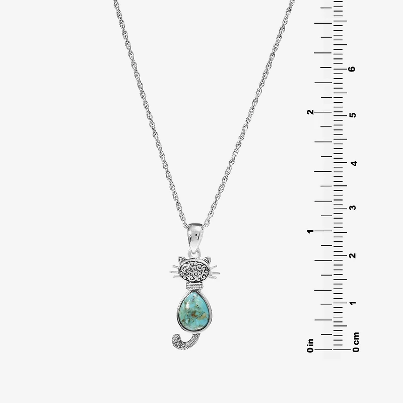 Womens Enhanced Blue Turquoise Sterling Silver Inch Pendant Necklace