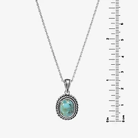 Womens Enhanced Blue Turquoise Sterling Silver Oval 18 Inch Pendant Necklace