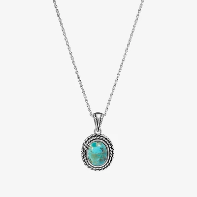 Womens Enhanced Blue Turquoise Sterling Silver Oval 18 Inch Pendant Necklace