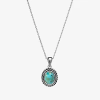 Womens Enhanced Blue Turquoise Sterling Silver Oval 18 Inch Pendant Necklace