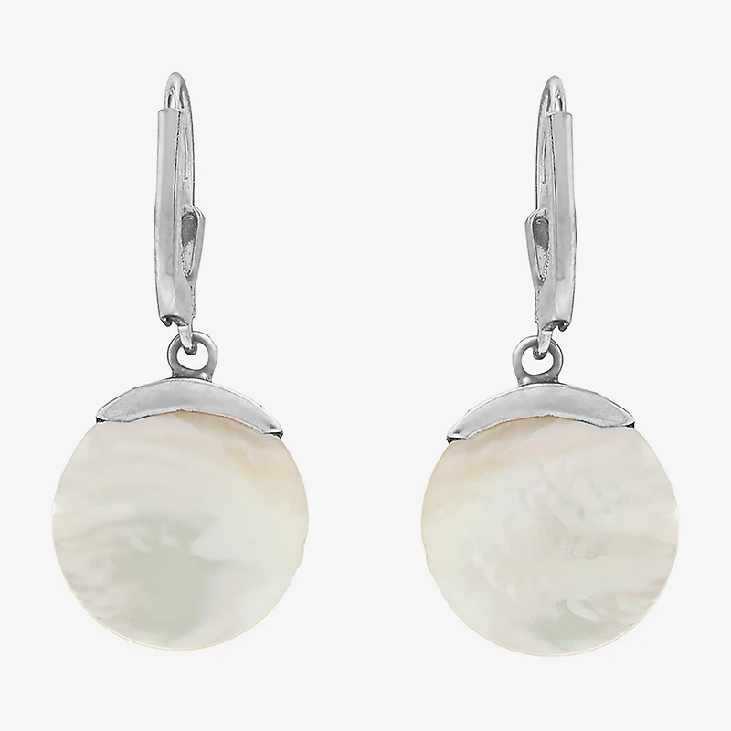 Womens Genuine White Mother Of Pearl Sterling Silver Drop Earrings