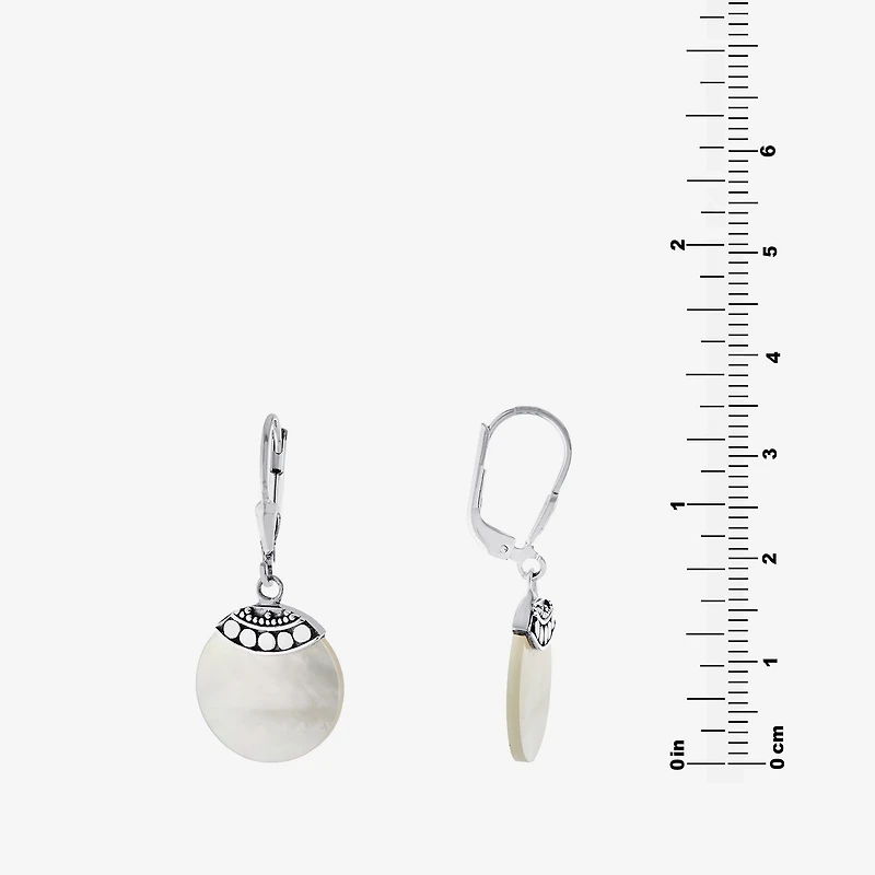 Womens Genuine White Mother Of Pearl Sterling Silver Drop Earrings