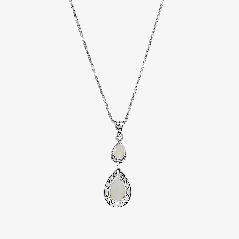 Womens Genuine White Mother Of Pearl Sterling Silver 18 Inch Pendant Necklace
