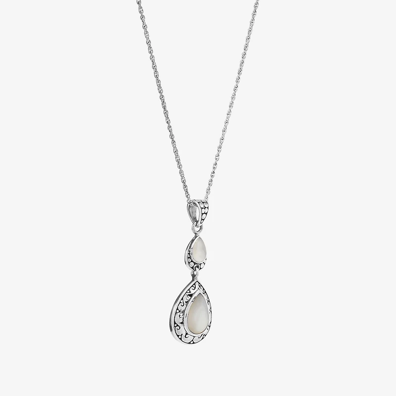 Womens Genuine White Mother Of Pearl Sterling Silver 18 Inch Pendant Necklace