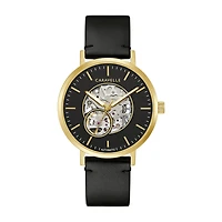 Caravelle Designed By Bulova Dress Mens Automatic Black Leather Strap Watch 44a121