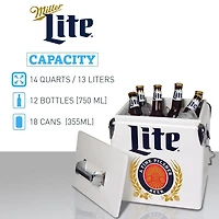 Miller Lite Retro Ice Chest Cooler with Bottle Opener 13L (14 qt)- White and Blue