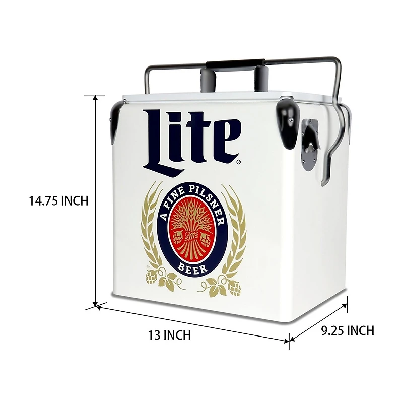 Miller Lite Retro Ice Chest Cooler with Bottle Opener 13L (14 qt)- White and Blue