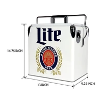 Miller Lite Retro Ice Chest Cooler with Bottle Opener 13L (14 qt)- White and Blue