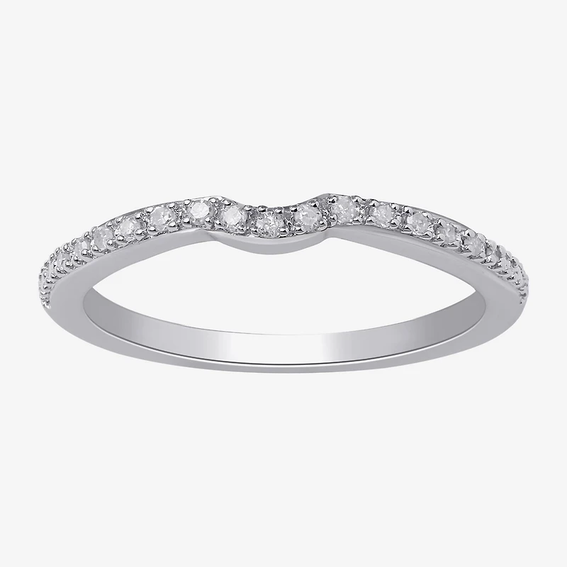 Surrounded by Love Womens 2MM Diamond Accent Natural White Sterling Silver Wedding Band