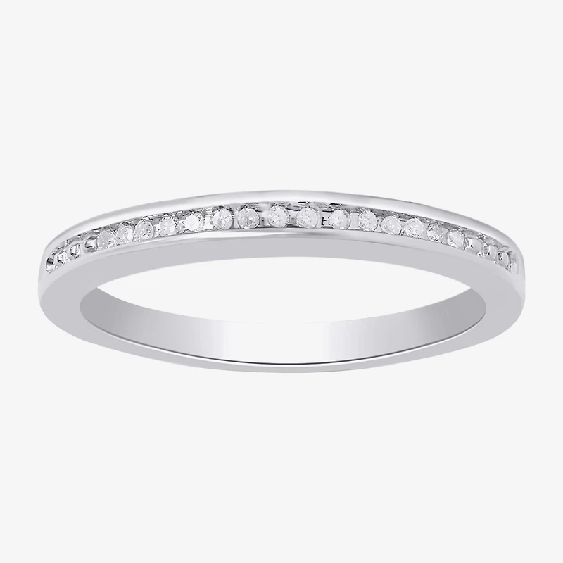 Womens 2.5MM Diamond Accent Natural White Sterling Silver Wedding Band