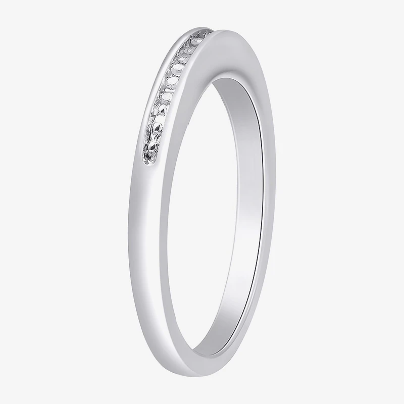 Womens 2.5MM Diamond Accent Natural White Sterling Silver Wedding Band