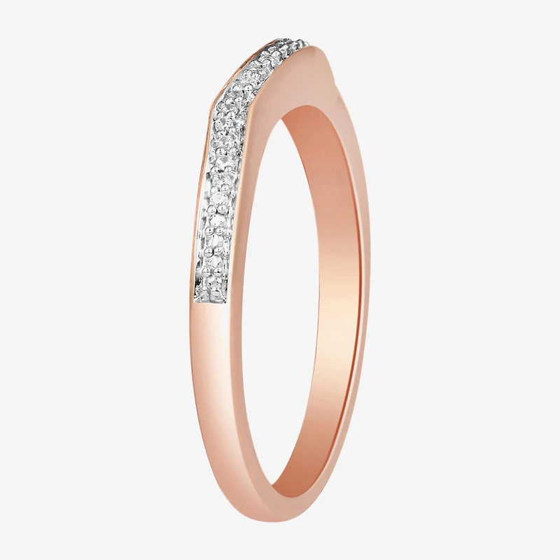 Surrounded by Love Womens 2MM Diamond Accent Natural White 14K Rose Gold Over Silver Sterling Wedding Band