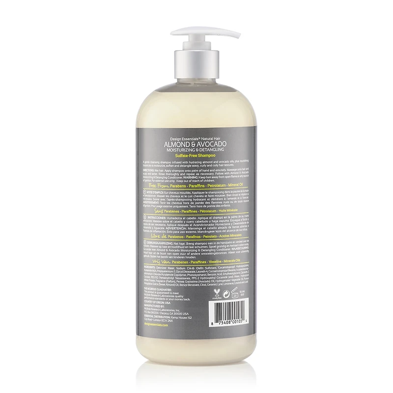 Design Essentials Almond & Avocado Moisturizing & Detangling Sulfate-Free Shampoo 34 oz.