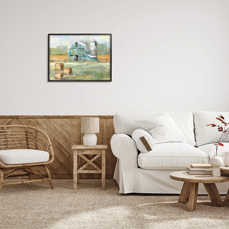 Stupell Industries Contemporary Blue Farm Barn Framed Print