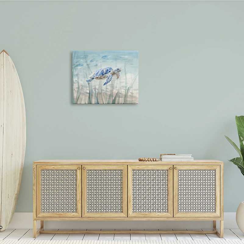 Stupell Industries Baby Sea Turtle Blue Canvas Art