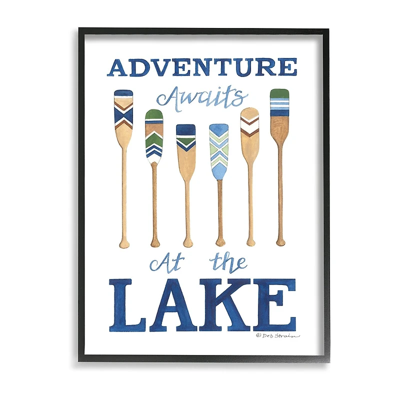 Stupell Industries Adventure Awaits At Lake Oars Phrase Framed Print