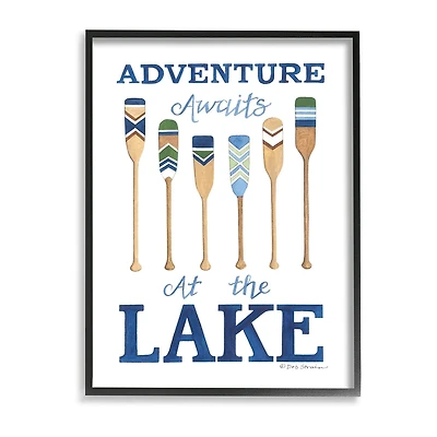Stupell Industries Adventure Awaits At Lake Oars Phrase Framed Print