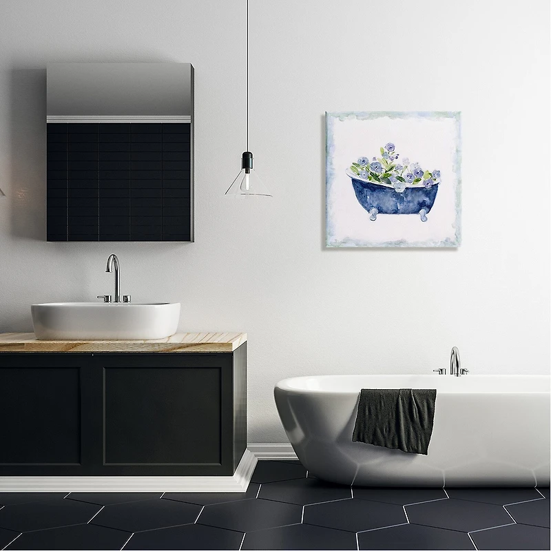 Stupell Industries Charming Blue Bathtub Florals Canvas Art