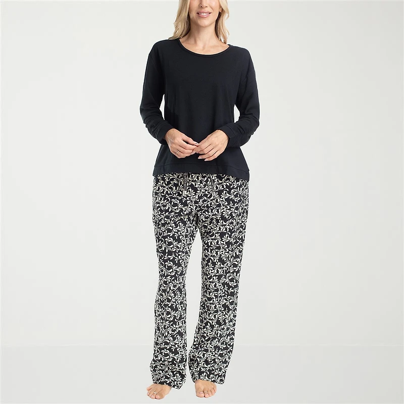 Muk Luks Womens Crew Neck Long Sleeve 2-pc. Pajama Set