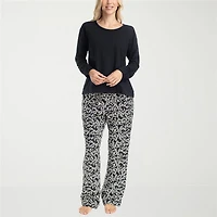 Muk Luks Womens Crew Neck Long Sleeve 2-pc. Pajama Set