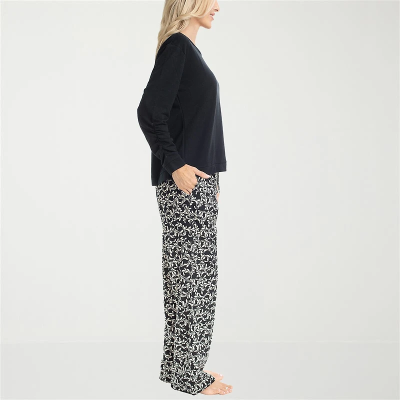 Muk Luks Womens Crew Neck Long Sleeve 2-pc. Pajama Set