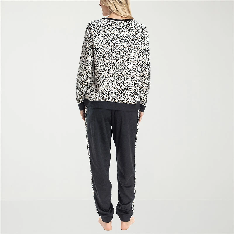 Muk Luks Womens Microfleece Crew Neck Long Sleeve 2-pc. Pajama Set