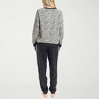Muk Luks Womens Microfleece Crew Neck Long Sleeve 2-pc. Pajama Set