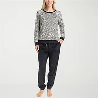 Muk Luks Womens Microfleece Crew Neck Long Sleeve 2-pc. Pajama Set