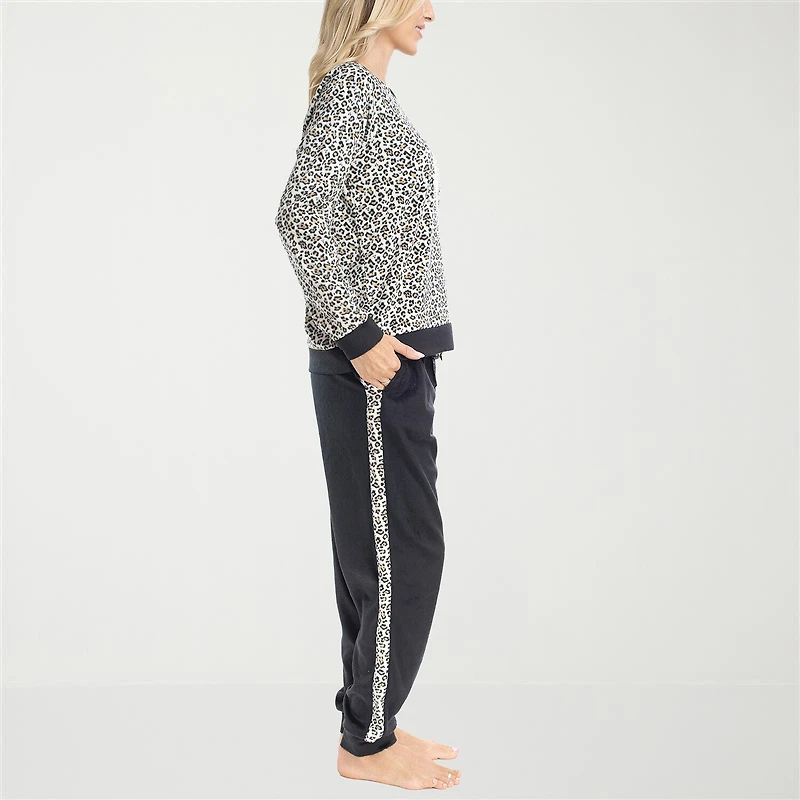 Muk Luks Womens Microfleece Crew Neck Long Sleeve 2-pc. Pajama Set