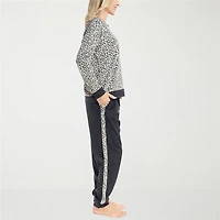 Muk Luks Womens Microfleece Crew Neck Long Sleeve 2-pc. Pajama Set